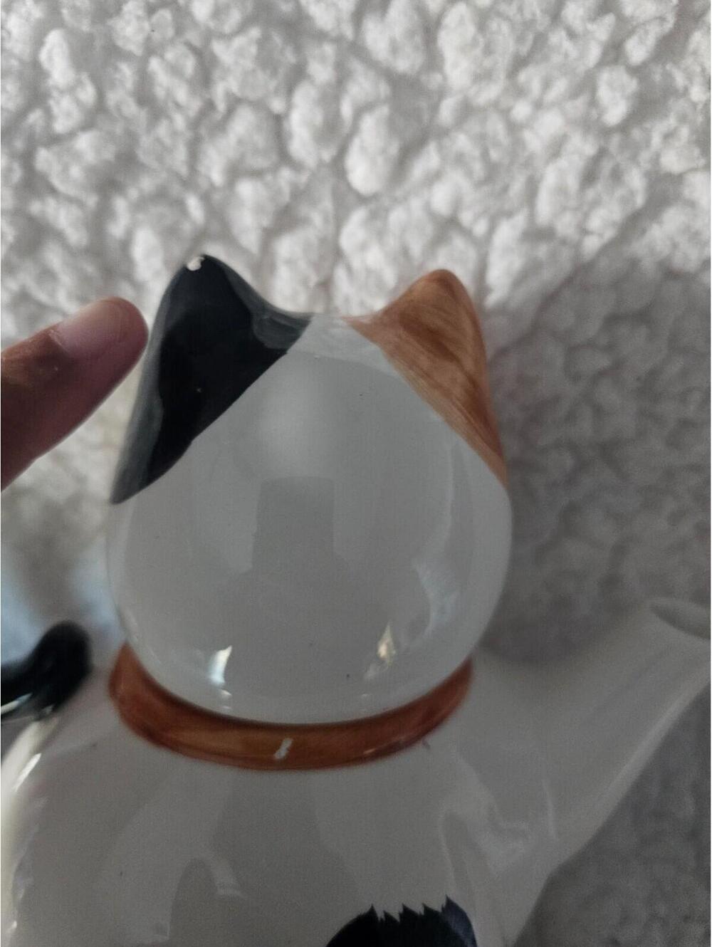 Vintage Chubby Cat Tea Pot 7" Porcelain Ceramic Multicolor 2pc Thailand Decor - Picture 10 of 16